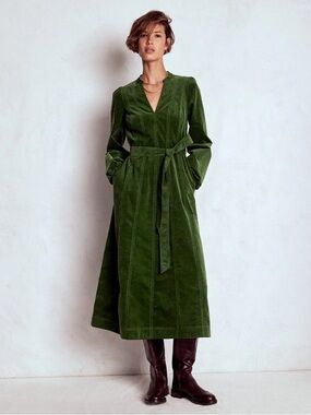 BODEN- Ros Panelled Cord Midi Dress Green Fir Size 0P